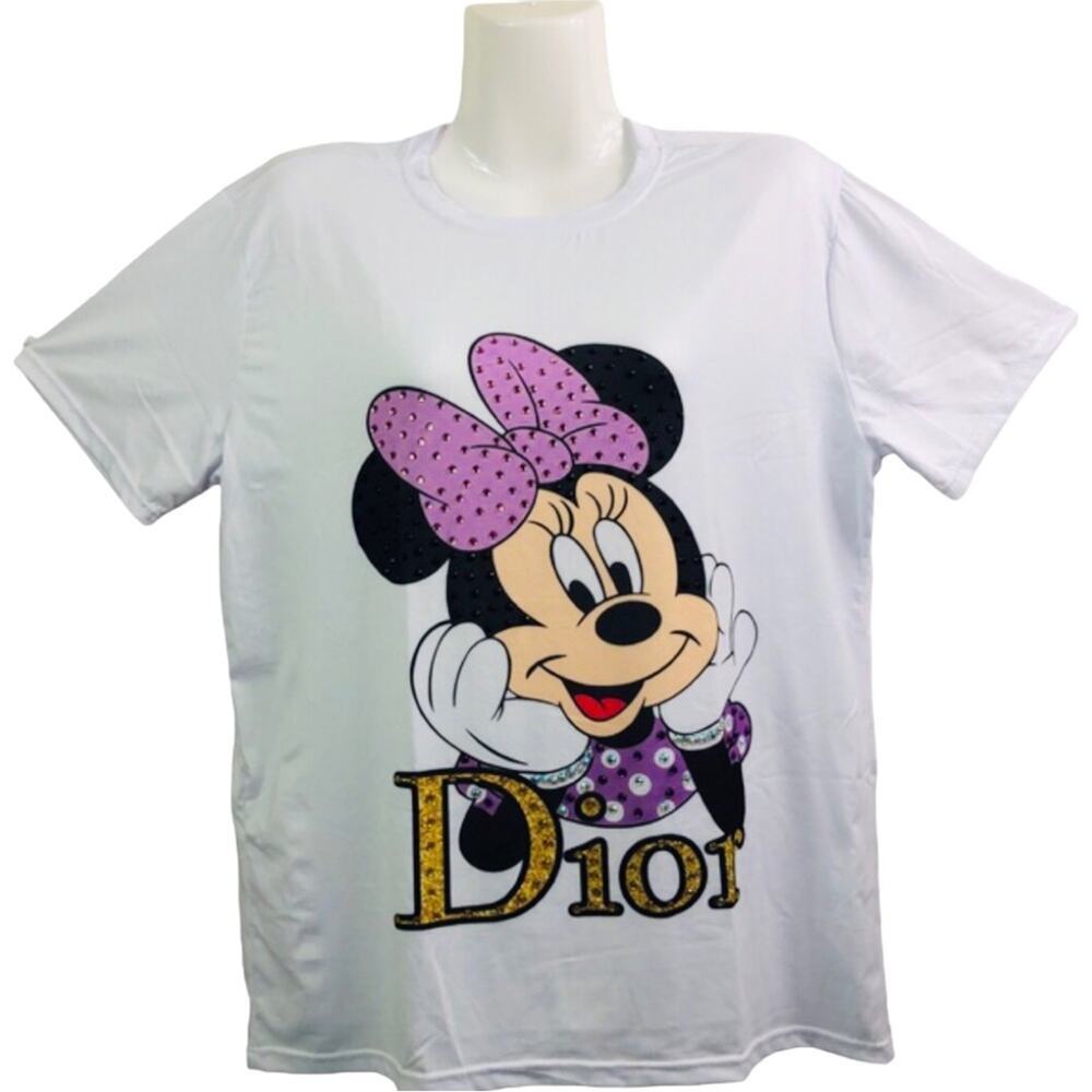 Minnie Mouse Graphic White Pink Beaded Top